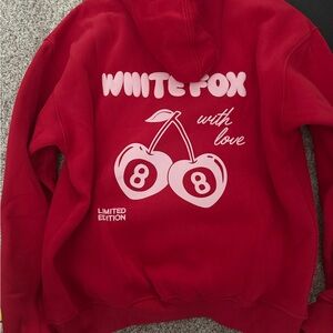 White Fox Boutique Red Hoodie with Pink Cherry Design